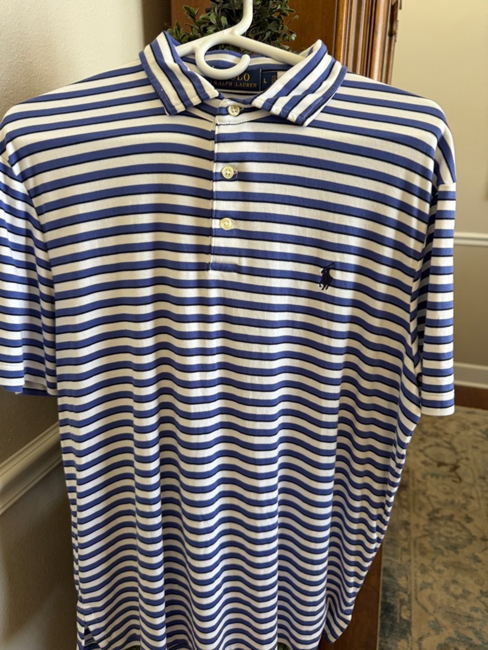 Ralph Lauren White and Blue Horizontal Stripe Polo